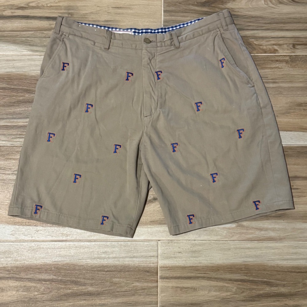 Pennington & Bailes Florida Gators Embroidered Khaki Chino Shorts Mens 38 Tan